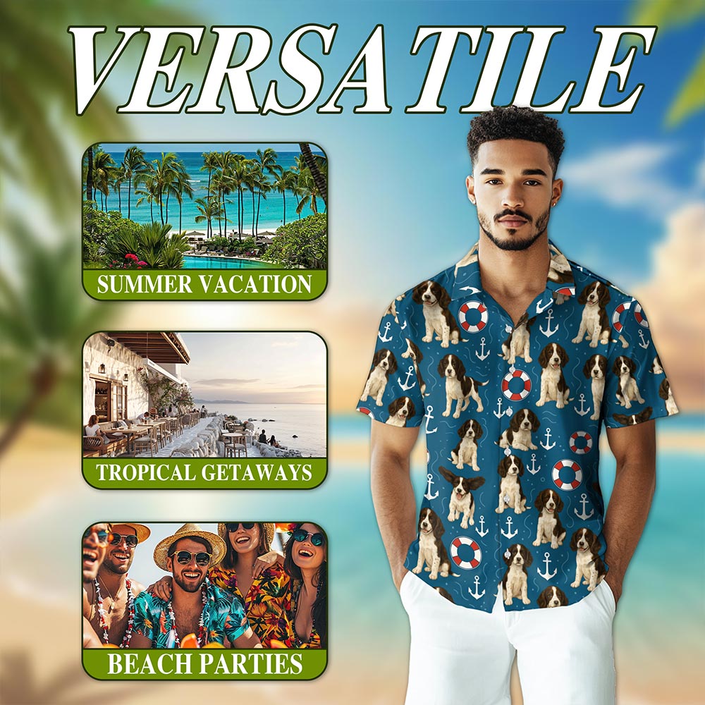 English Springer Spaniel Hawaiian Shirt for Men, Button Down Aloha Shirt - Azhawaiian