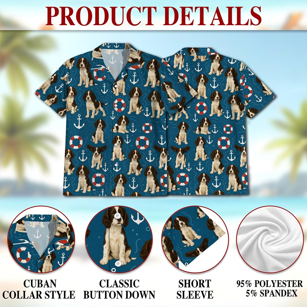 English Springer Spaniel Hawaiian Shirt for Men, Button Down Aloha Shirt - Azhawaiian