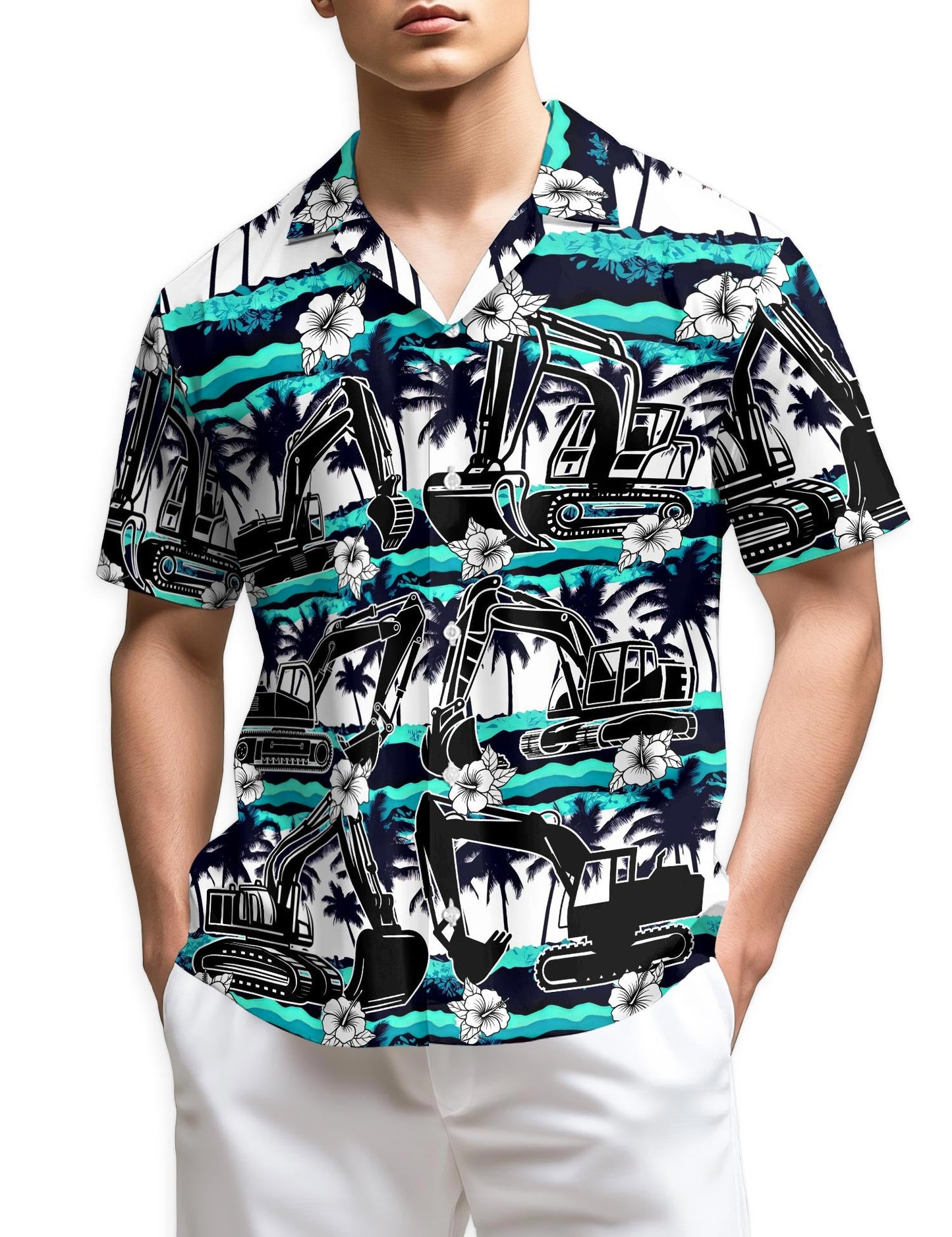 Azhawaiian Excavator Green Coconut Hawaiian Shirt for Men
