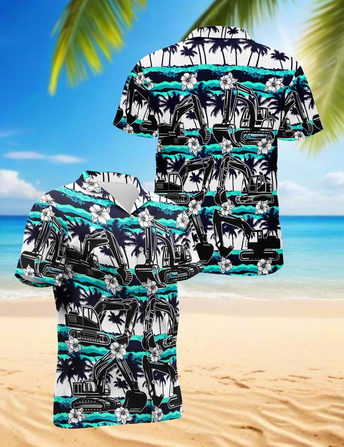 Excavator Green Coconut Hawaiian Shirt for Men, Button Down Aloha Shirt - Azhawaiian