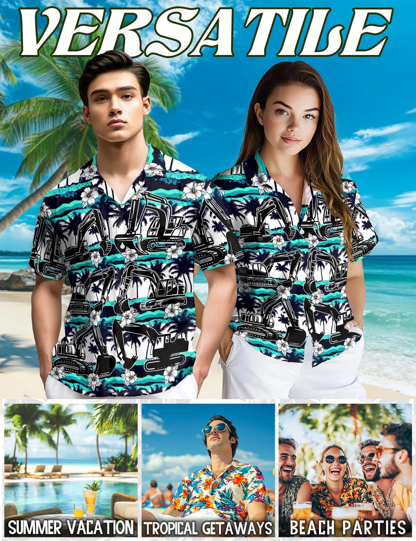 Excavator Green Coconut Hawaiian Shirt for Men, Button Down Aloha Shirt - Azhawaiian