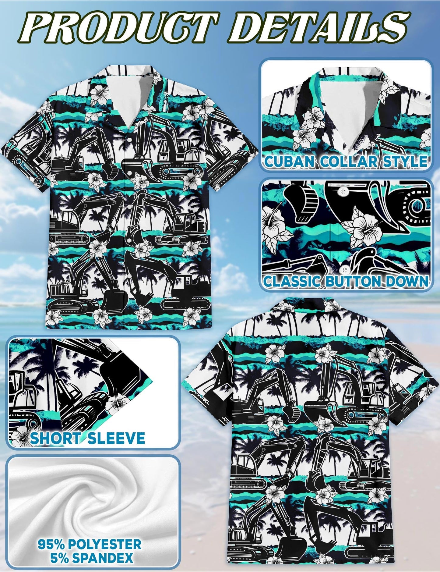 Excavator Green Coconut Hawaiian Shirt for Men, Button Down Aloha Shirt - Azhawaiian