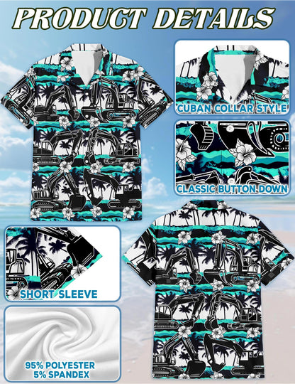Excavator Green Coconut Hawaiian Shirt for Men, Button Down Aloha Shirt - Azhawaiian