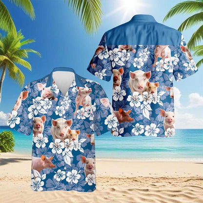 Farmer Pig Hawaiian Shirt for Men, Button Down Aloha Shirt - Azhawaiian