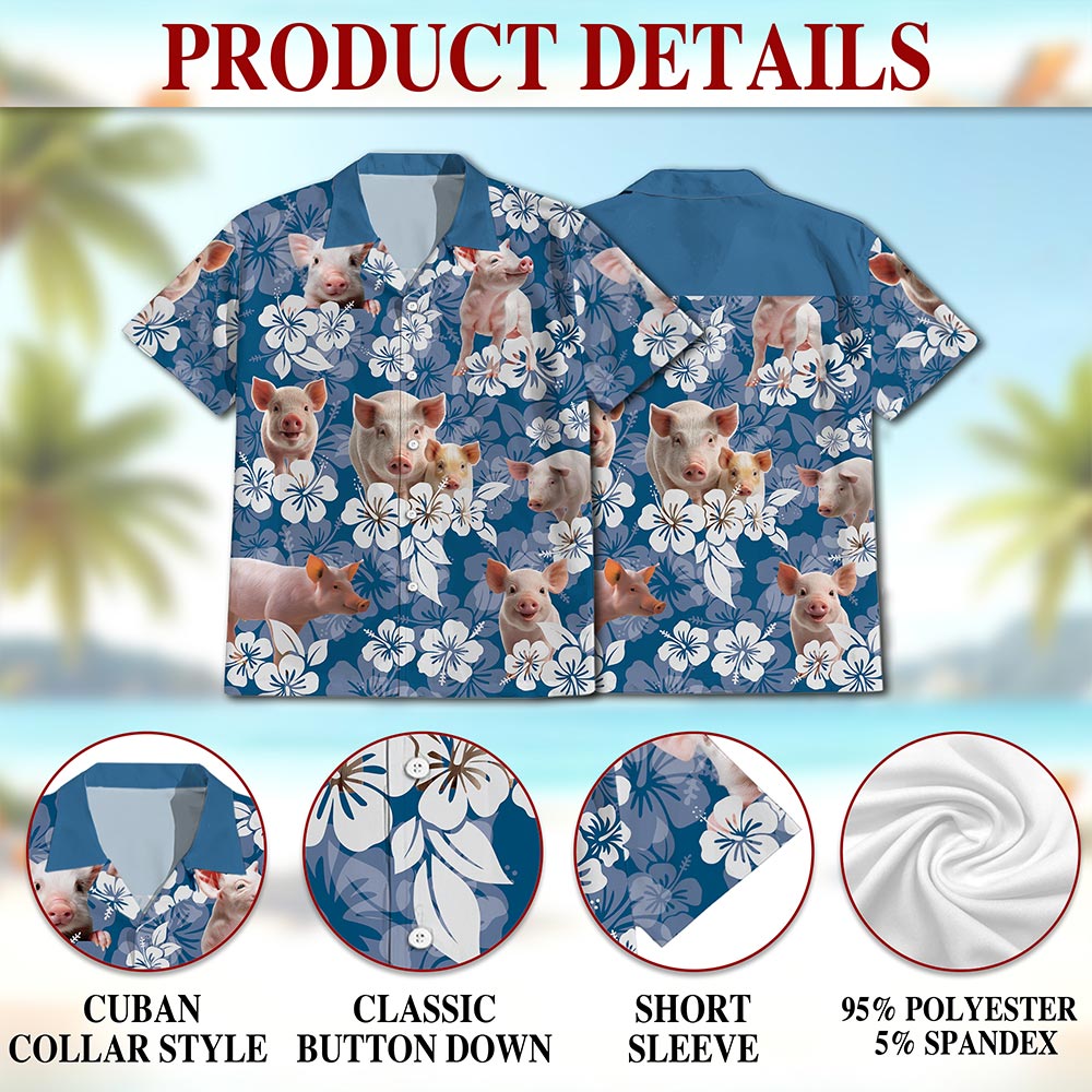 Farmer Pig Hawaiian Shirt for Men, Button Down Aloha Shirt - Azhawaiian