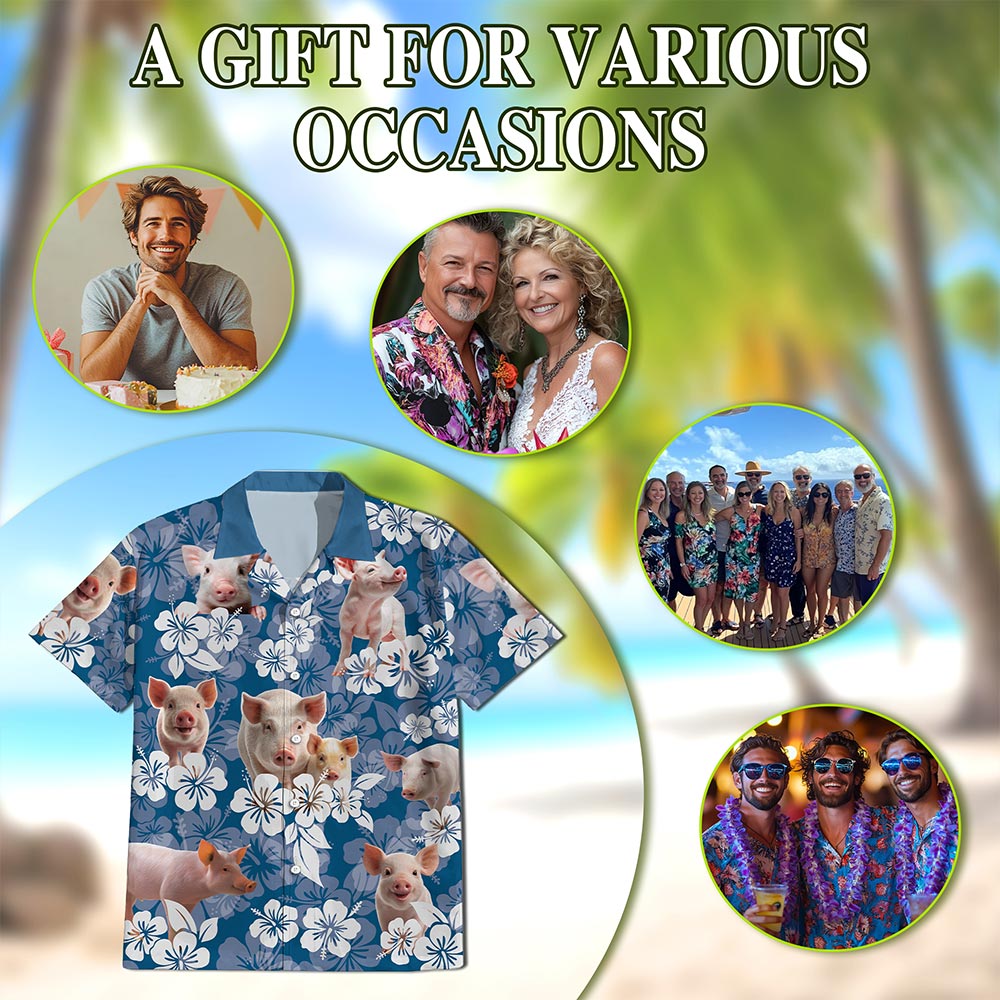 Farmer Pig Hawaiian Shirt for Men, Button Down Aloha Shirt - Azhawaiian