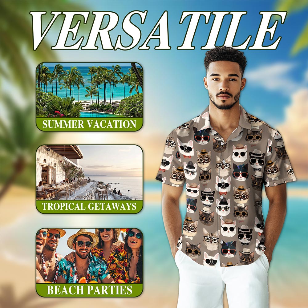 Fashion Cats Hawaiian Shirt for Men, Button Down Aloha Shirt - Azhawaiian