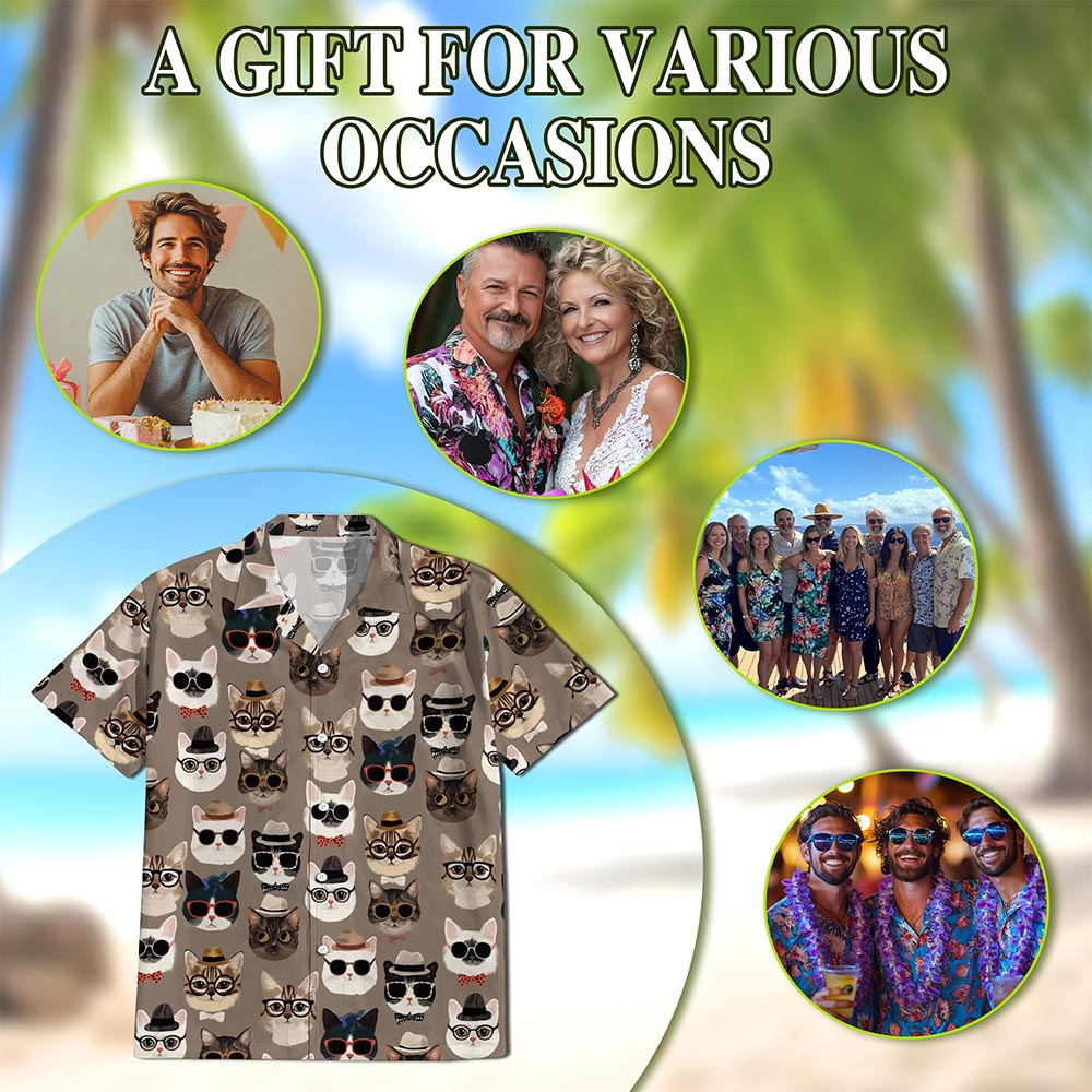 Fashion Cats Hawaiian Shirt for Men, Button Down Aloha Shirt - Azhawaiian