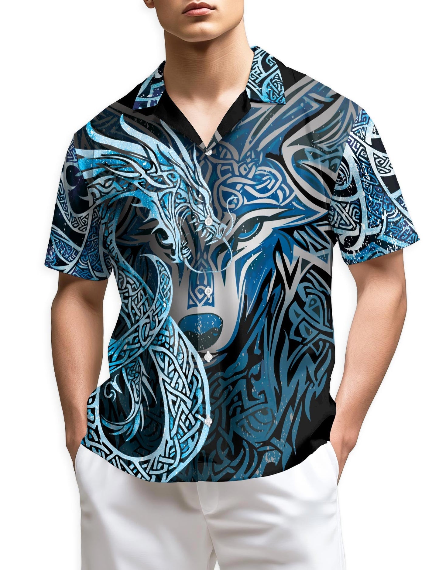 Azhawaiian Fenrir Blue Hawaiian Shirt for Men
