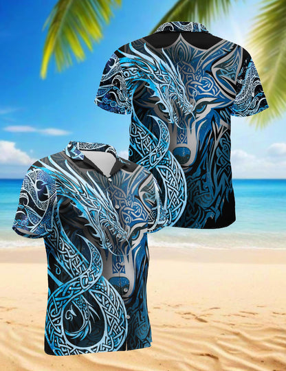 Fenrir Blue Hawaiian Shirt for Men, Button Down Aloha Shirt - Azhawaiian