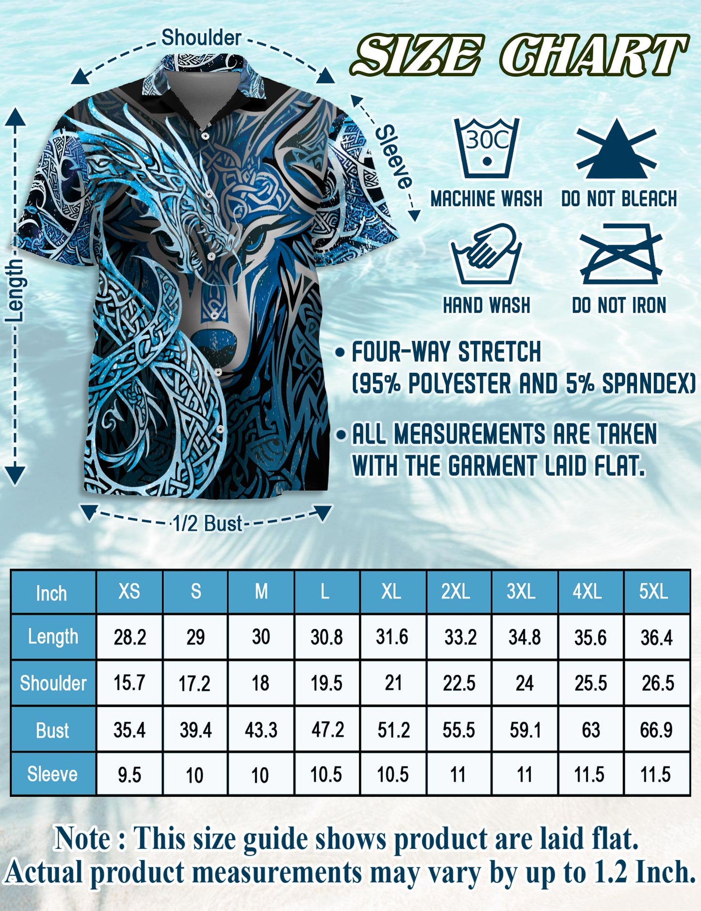 Fenrir Blue Hawaiian Shirt for Men, Button Down Aloha Shirt - Azhawaiian