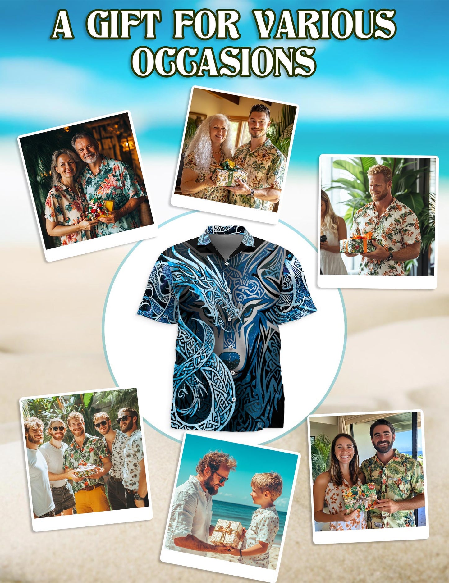 Fenrir Blue Hawaiian Shirt for Men, Button Down Aloha Shirt - Azhawaiian