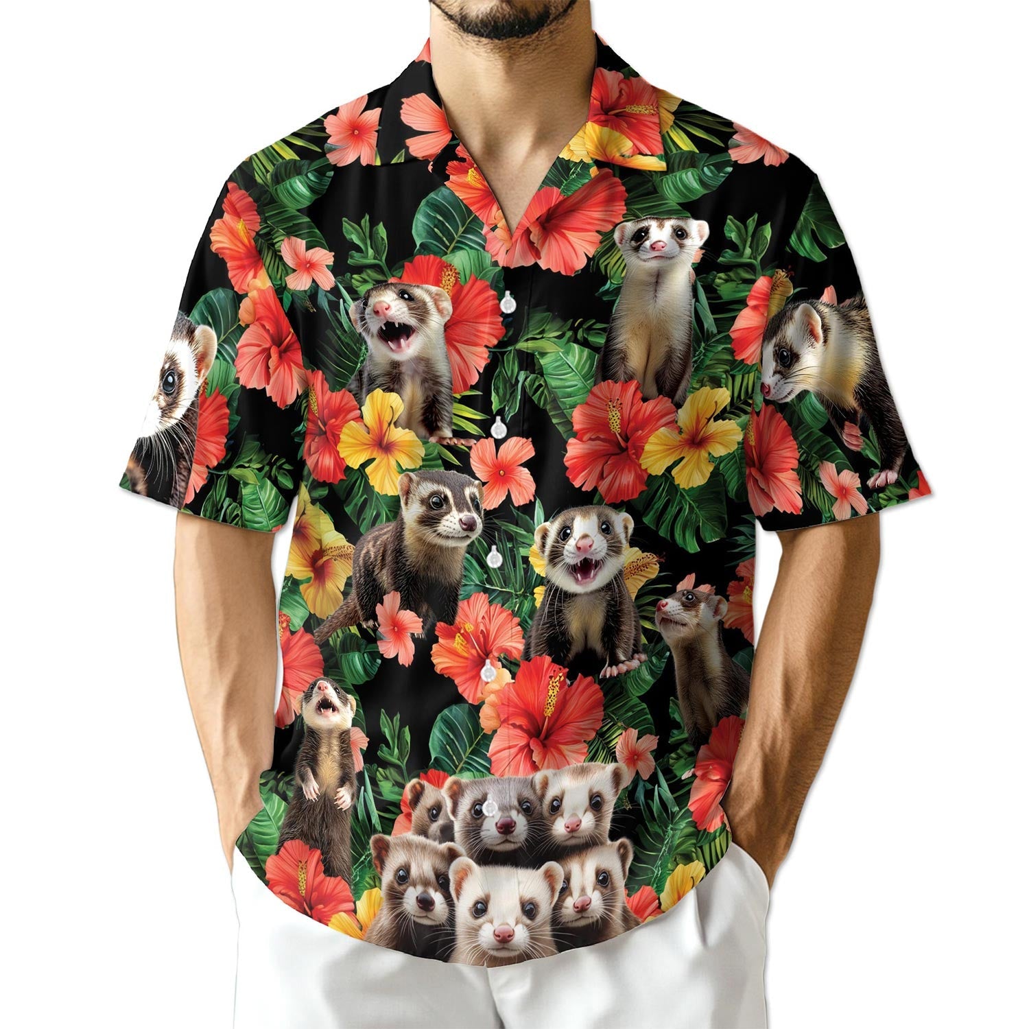 Azhawaiian Ferrets Tropical Summer Hawaiian Shirt for Men