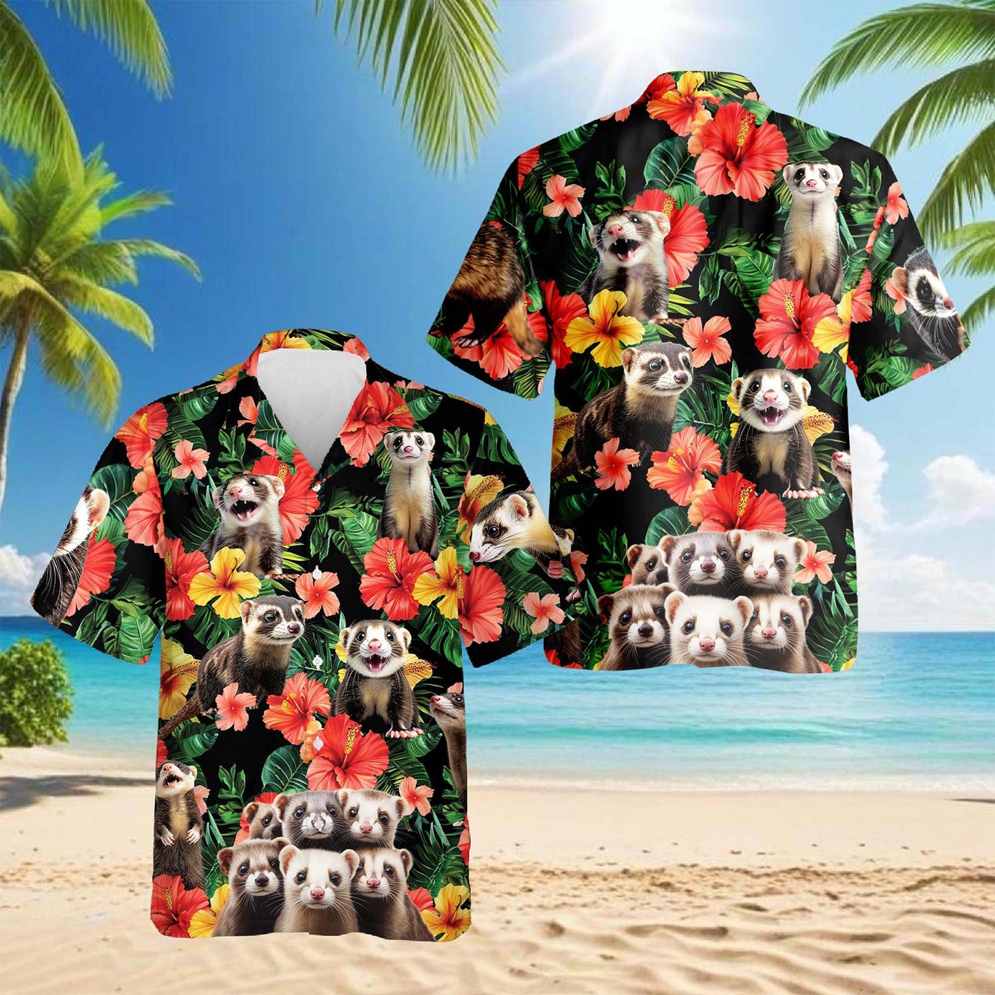 Ferrets Tropical Summer Hawaiian Shirt for Men, Button Down Aloha Shirt - Azhawaiian