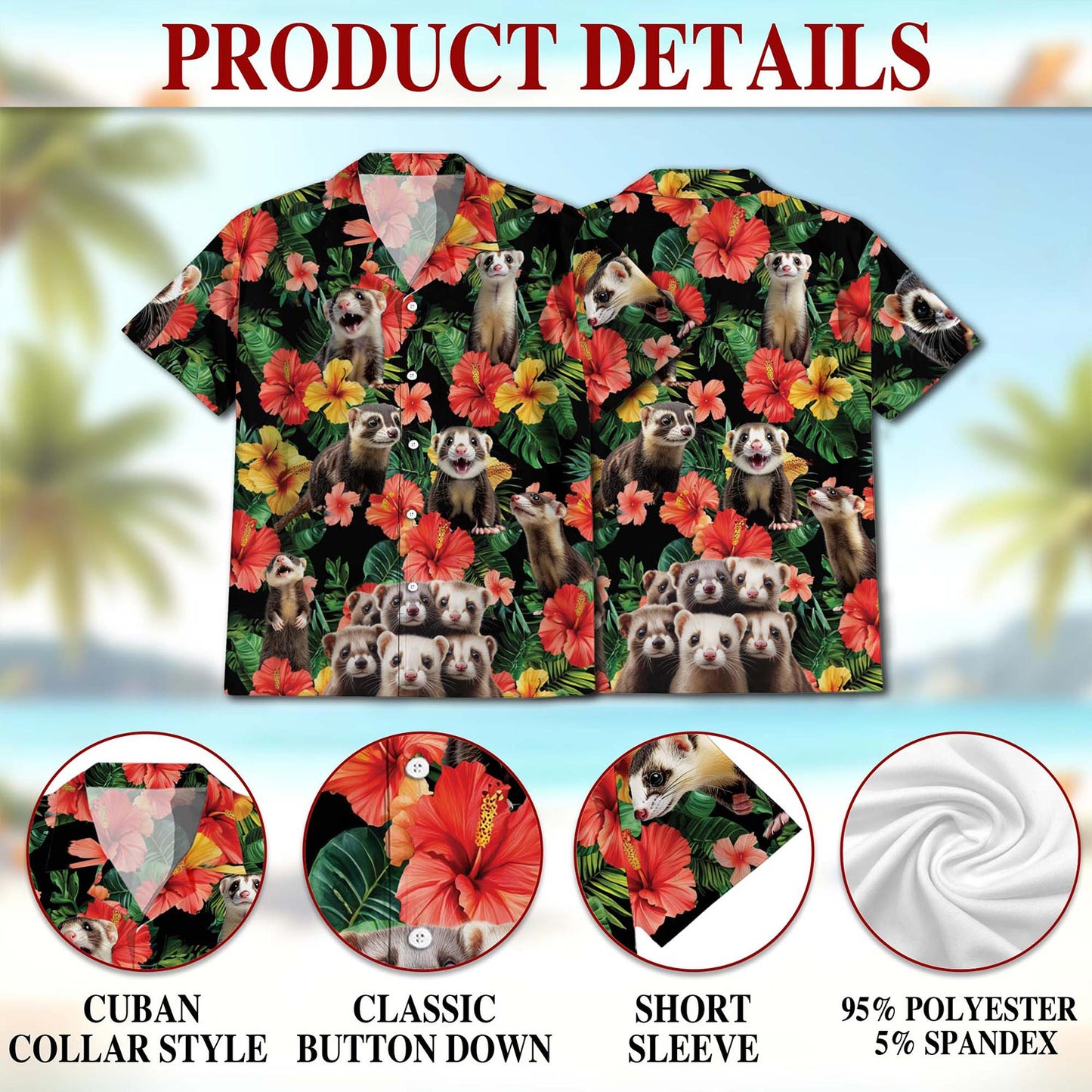 Ferrets Tropical Summer Hawaiian Shirt for Men, Button Down Aloha Shirt - Azhawaiian