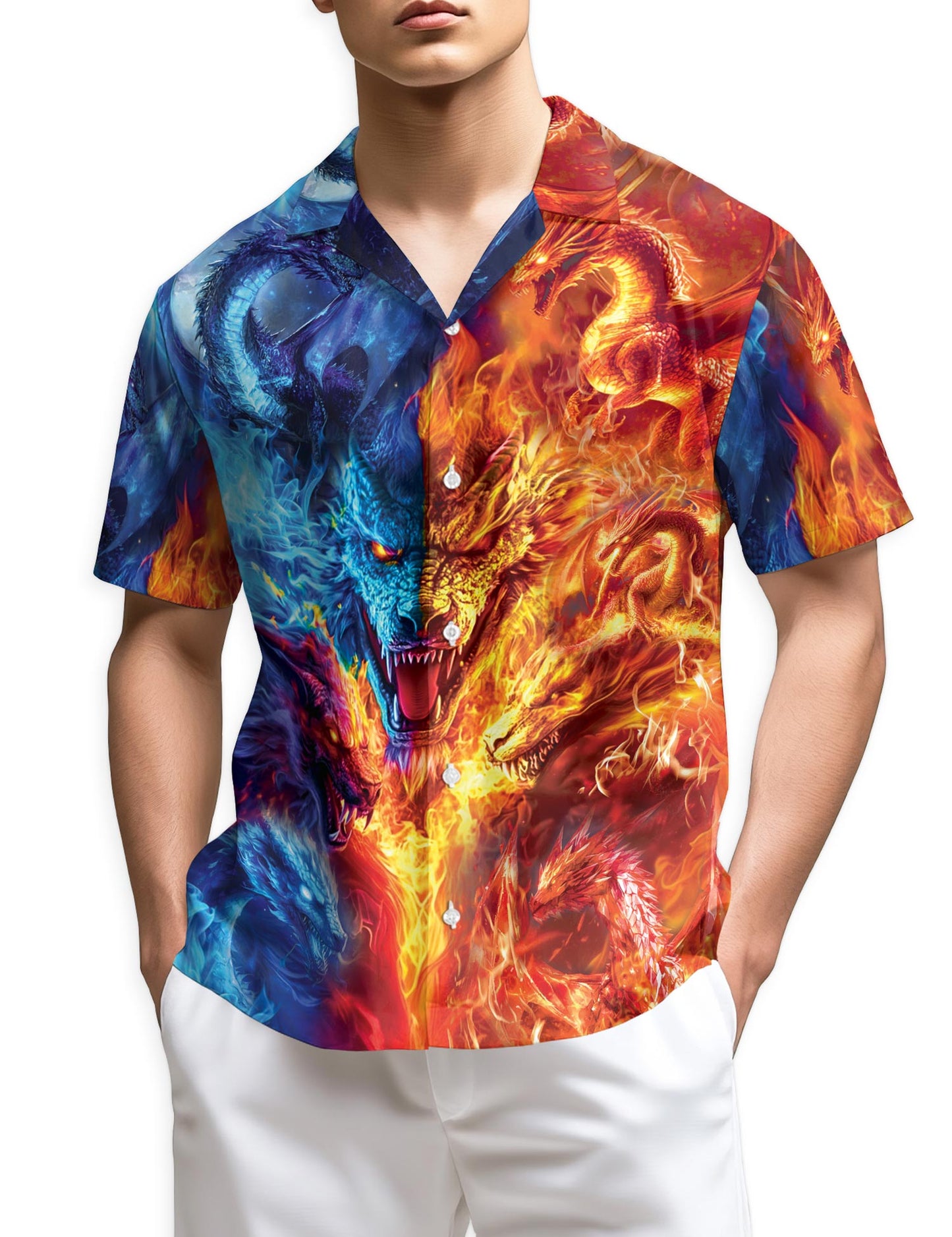 Fire Dragon Hawaiian Shirt for Men, Button Down Aloha Shirt - Azhawaiian