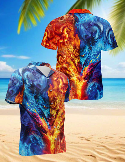 Fire Dragon Hawaiian Shirt for Men, Button Down Aloha Shirt - Azhawaiian