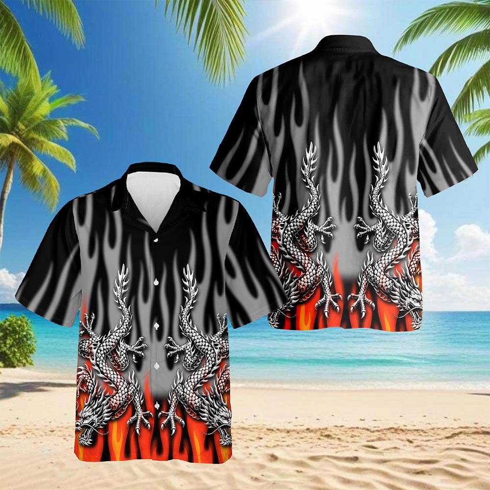 Fire Dragon Hawaiian Shirt for Men, Button Down Aloha Shirt - Azhawaiian