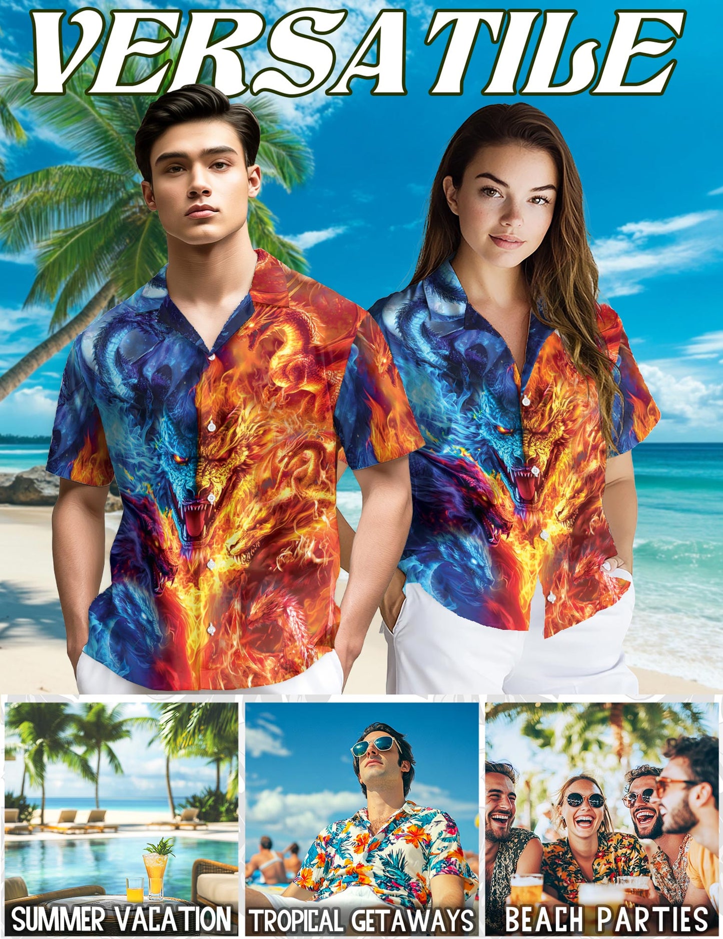 Fire Dragon Hawaiian Shirt for Men, Button Down Aloha Shirt - Azhawaiian