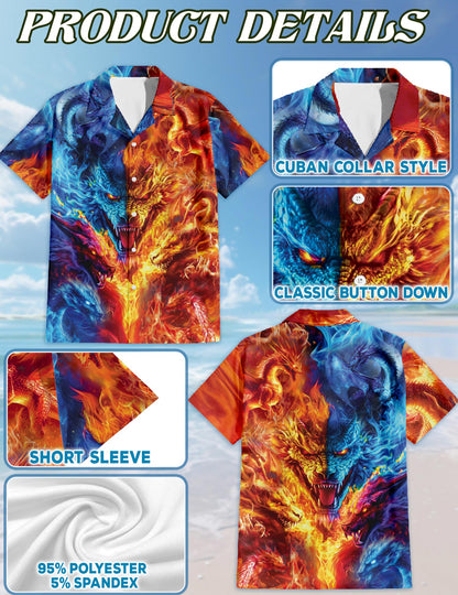 Fire Dragon Hawaiian Shirt for Men, Button Down Aloha Shirt - Azhawaiian