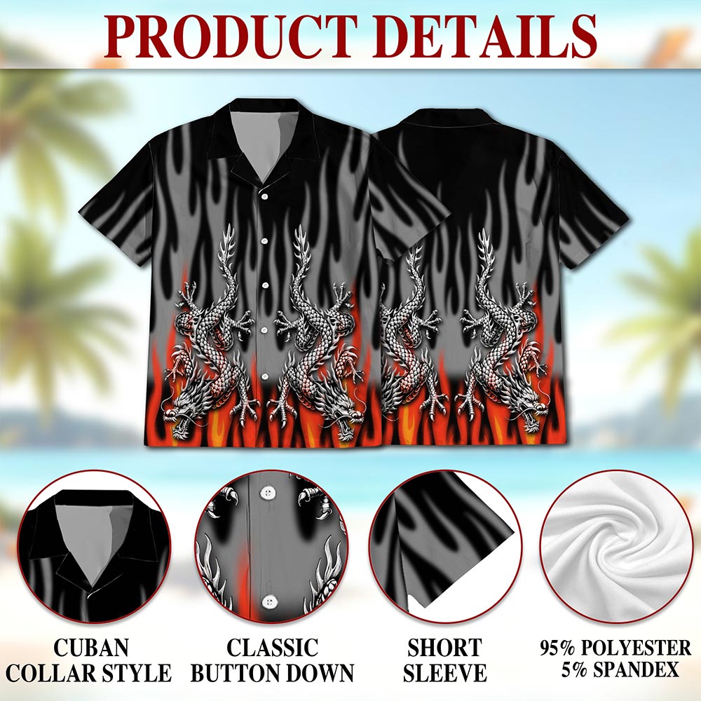 Fire Dragon Hawaiian Shirt for Men, Button Down Aloha Shirt - Azhawaiian