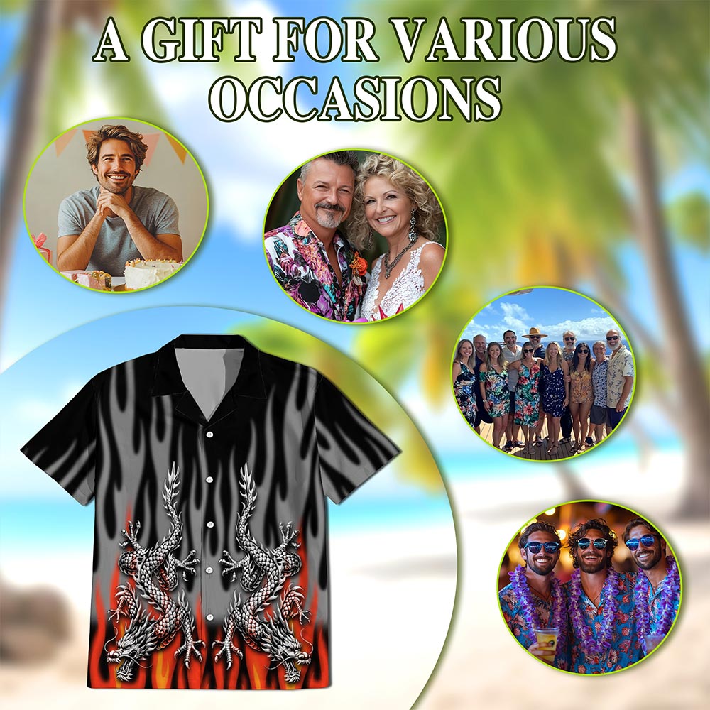 Fire Dragon Hawaiian Shirt for Men, Button Down Aloha Shirt - Azhawaiian
