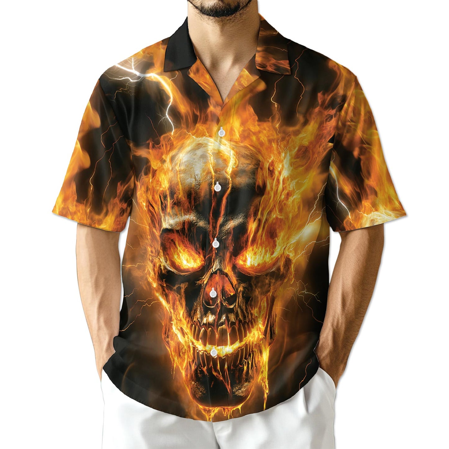 Azhawaiian Fire Ghost Cool Black Hawaiian Shirt for Men