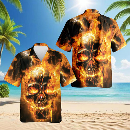 Fire Ghost Cool Black Hawaiian Shirt for Men, Button Down Aloha Shirt - Azhawaiian