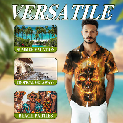 Fire Ghost Cool Black Hawaiian Shirt for Men, Button Down Aloha Shirt - Azhawaiian