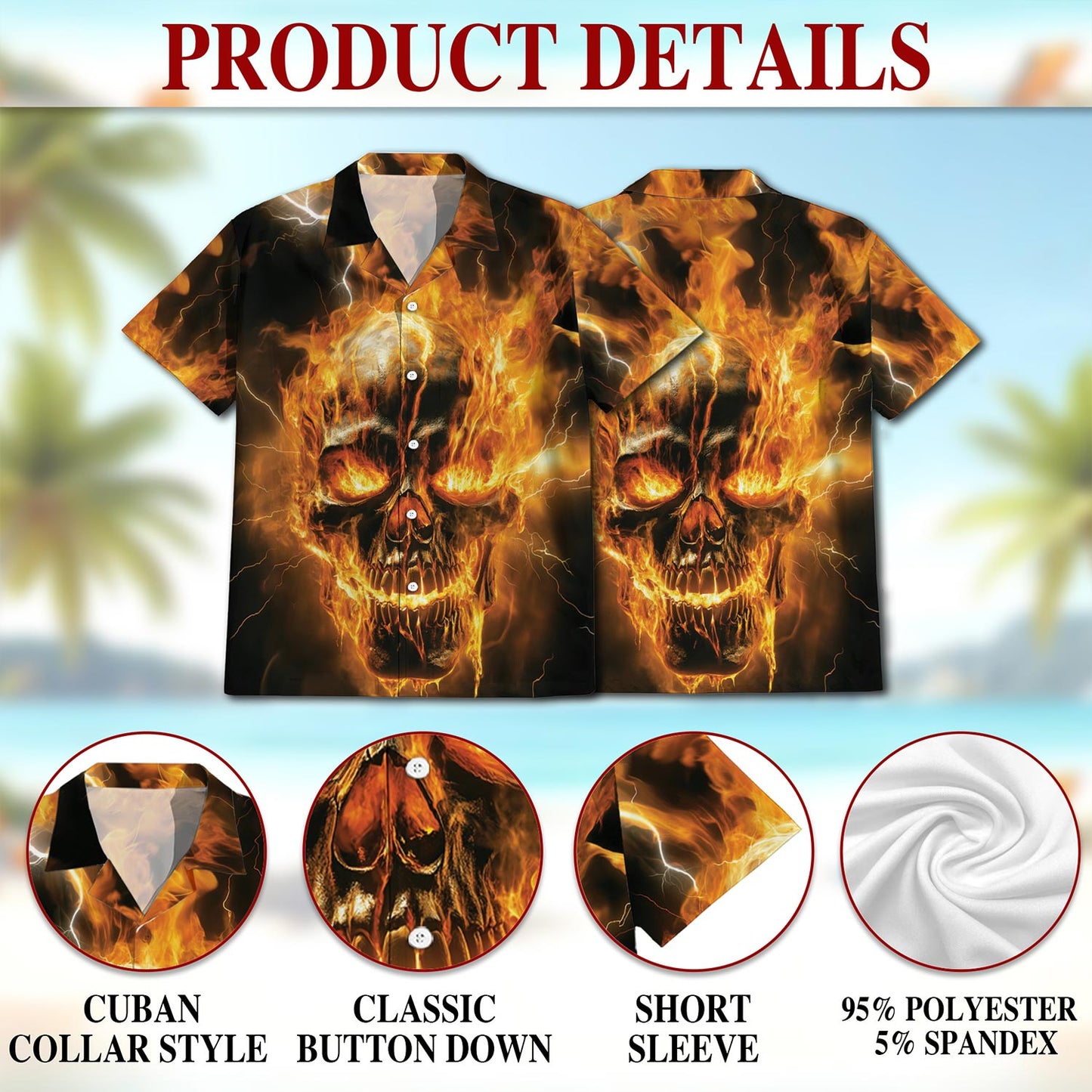 Fire Ghost Cool Black Hawaiian Shirt for Men, Button Down Aloha Shirt - Azhawaiian