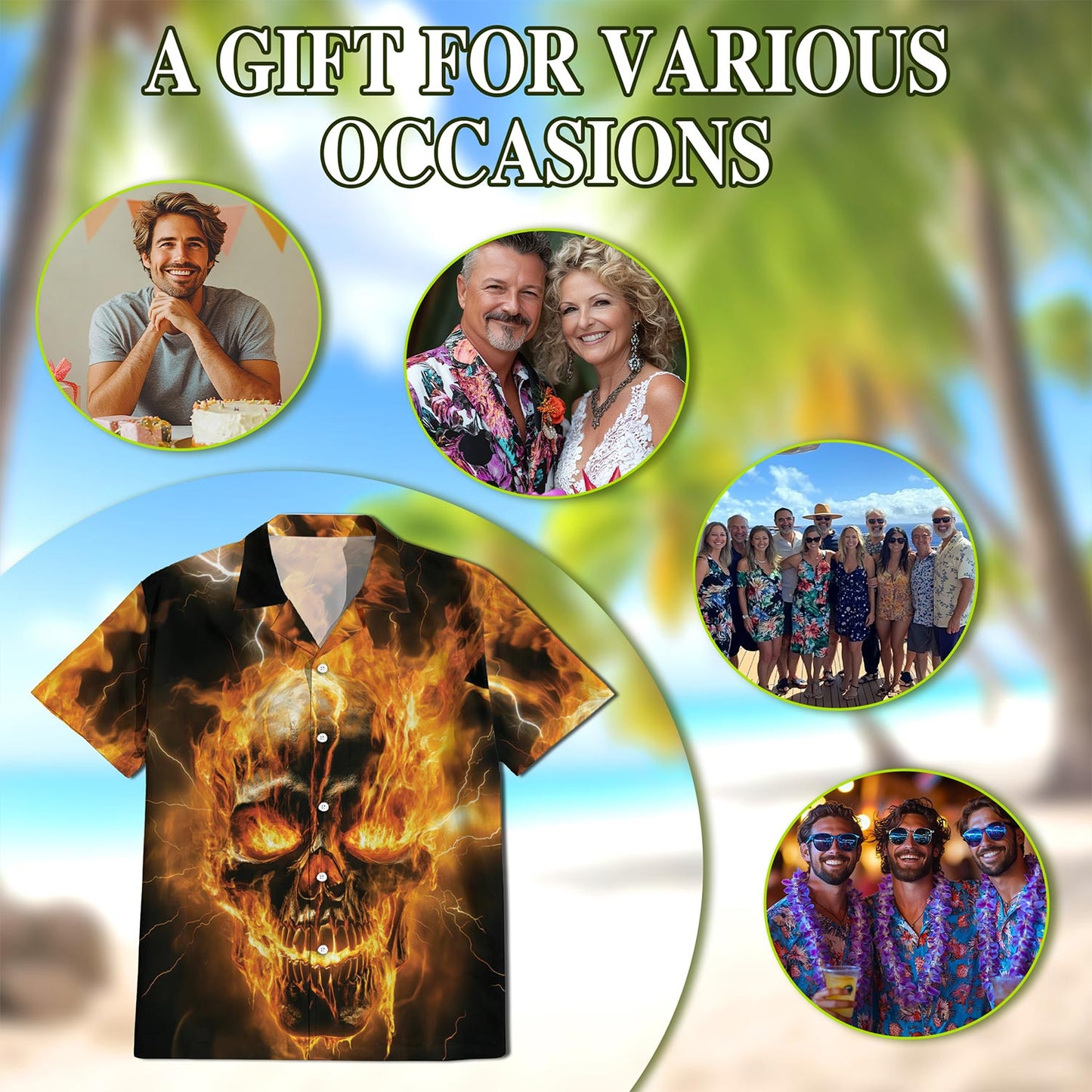 Fire Ghost Cool Black Hawaiian Shirt for Men, Button Down Aloha Shirt - Azhawaiian