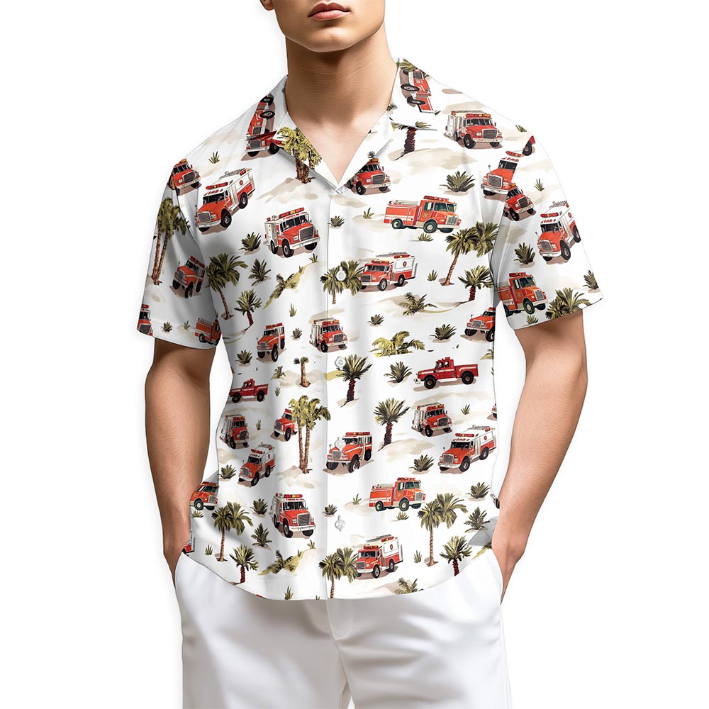 Azhawaiian Fire Truck Firefighter Hawaiian Shirt for Men