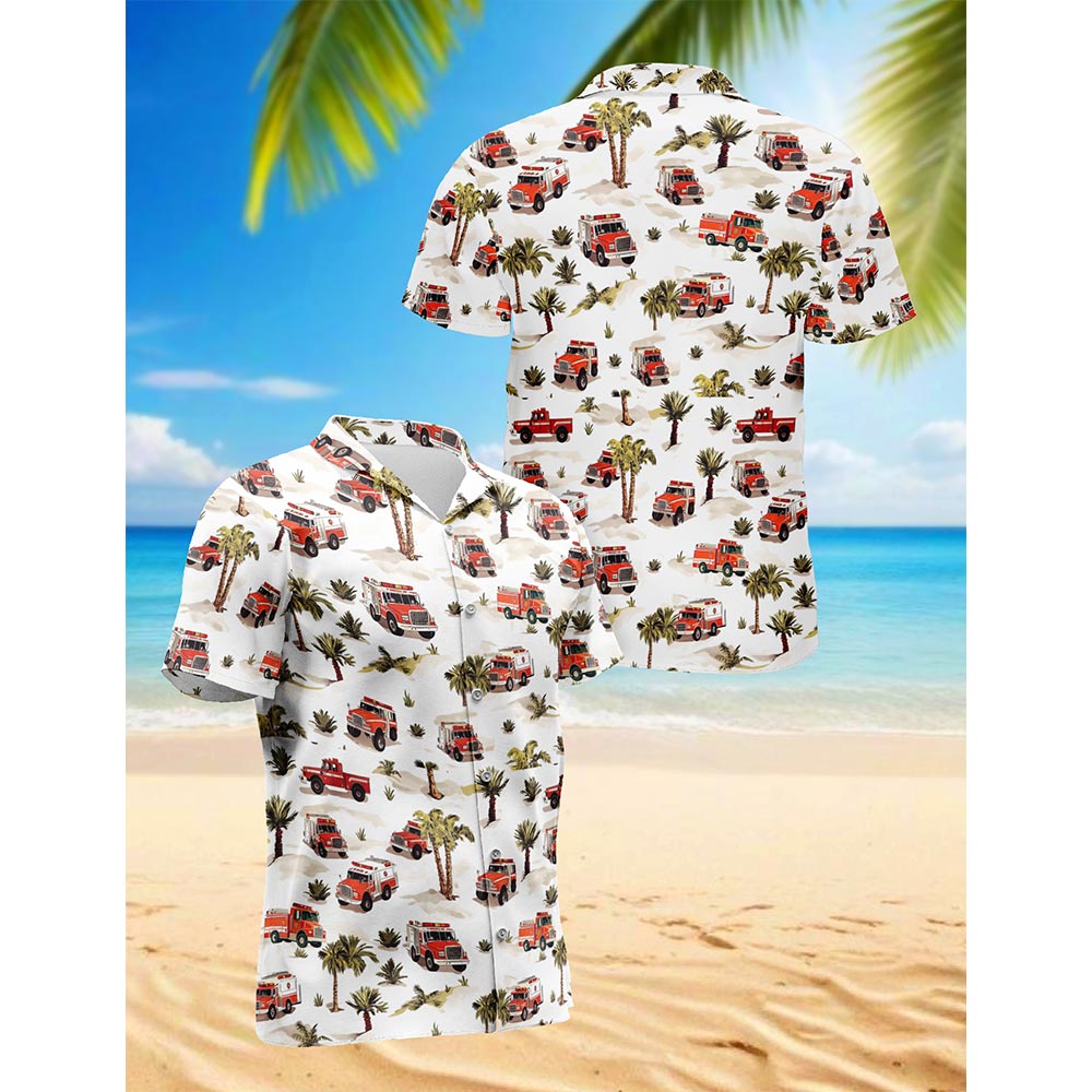 Fire Truck Firefighter Hawaiian Shirt for Men, Button Down Aloha Shirt - Azhawaiian