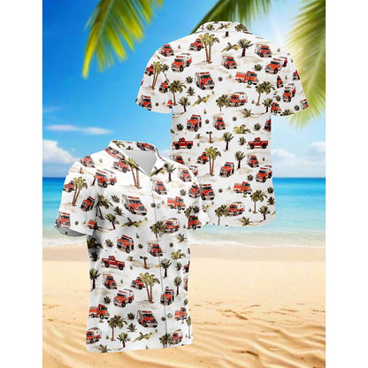 Fire Truck Firefighter Hawaiian Shirt for Men, Button Down Aloha Shirt - Azhawaiian