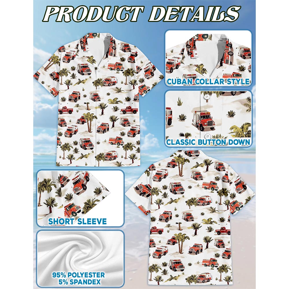 Fire Truck Firefighter Hawaiian Shirt for Men, Button Down Aloha Shirt - Azhawaiian