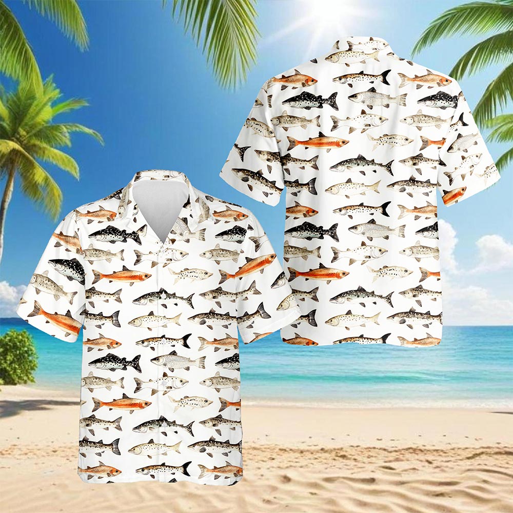 Fish Pattern Hawaiian Shirt for Men, Button Down Aloha Shirt - Azhawaiian
