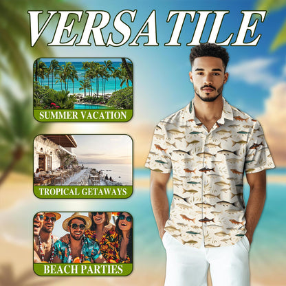 Fish Pattern Hawaiian Shirt for Men, Button Down Aloha Shirt - Azhawaiian