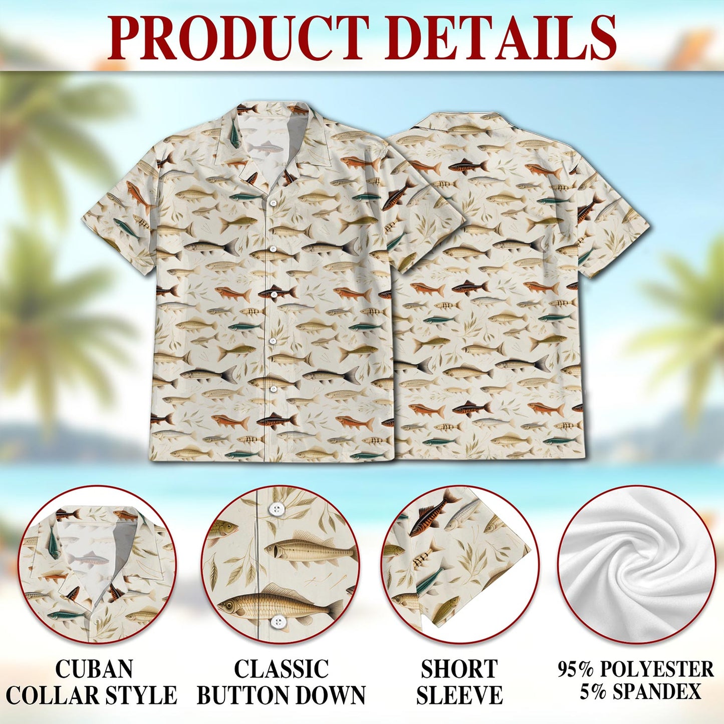 Fish Pattern Hawaiian Shirt for Men, Button Down Aloha Shirt - Azhawaiian