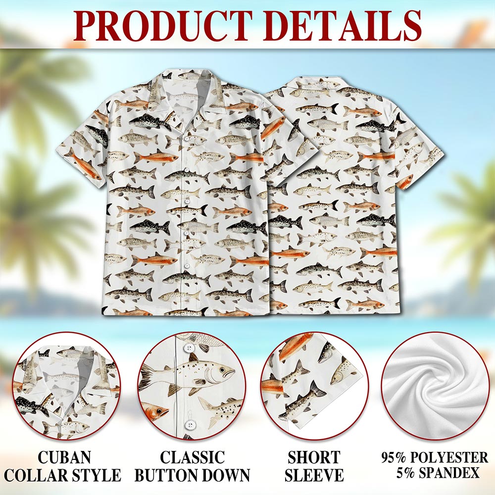 Fish Pattern Hawaiian Shirt for Men, Button Down Aloha Shirt - Azhawaiian