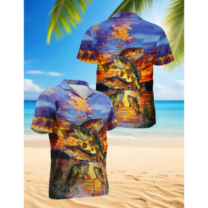 Fishing At Sunset Hawaiian Shirt for Men, Button Down Aloha Shirt - Azhawaiian