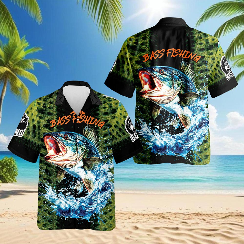 Fishing Bass Hawaiian Shirt for Men, Button Down Aloha Shirt - Azhawaiian