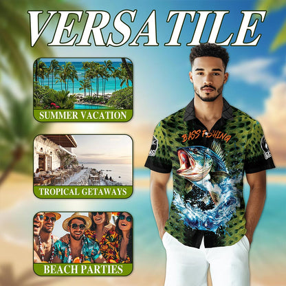 Fishing Bass Hawaiian Shirt for Men, Button Down Aloha Shirt - Azhawaiian