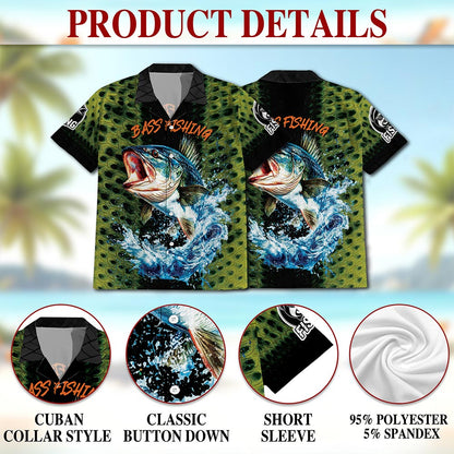 Fishing Bass Hawaiian Shirt for Men, Button Down Aloha Shirt - Azhawaiian