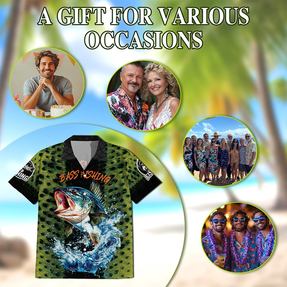 Fishing Bass Hawaiian Shirt for Men, Button Down Aloha Shirt - Azhawaiian