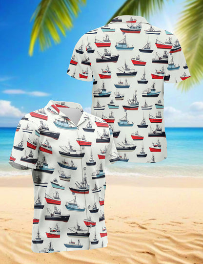 Fishing Boat Hawaiian Shirt for Men, Button Down Aloha Shirt - Azhawaiian