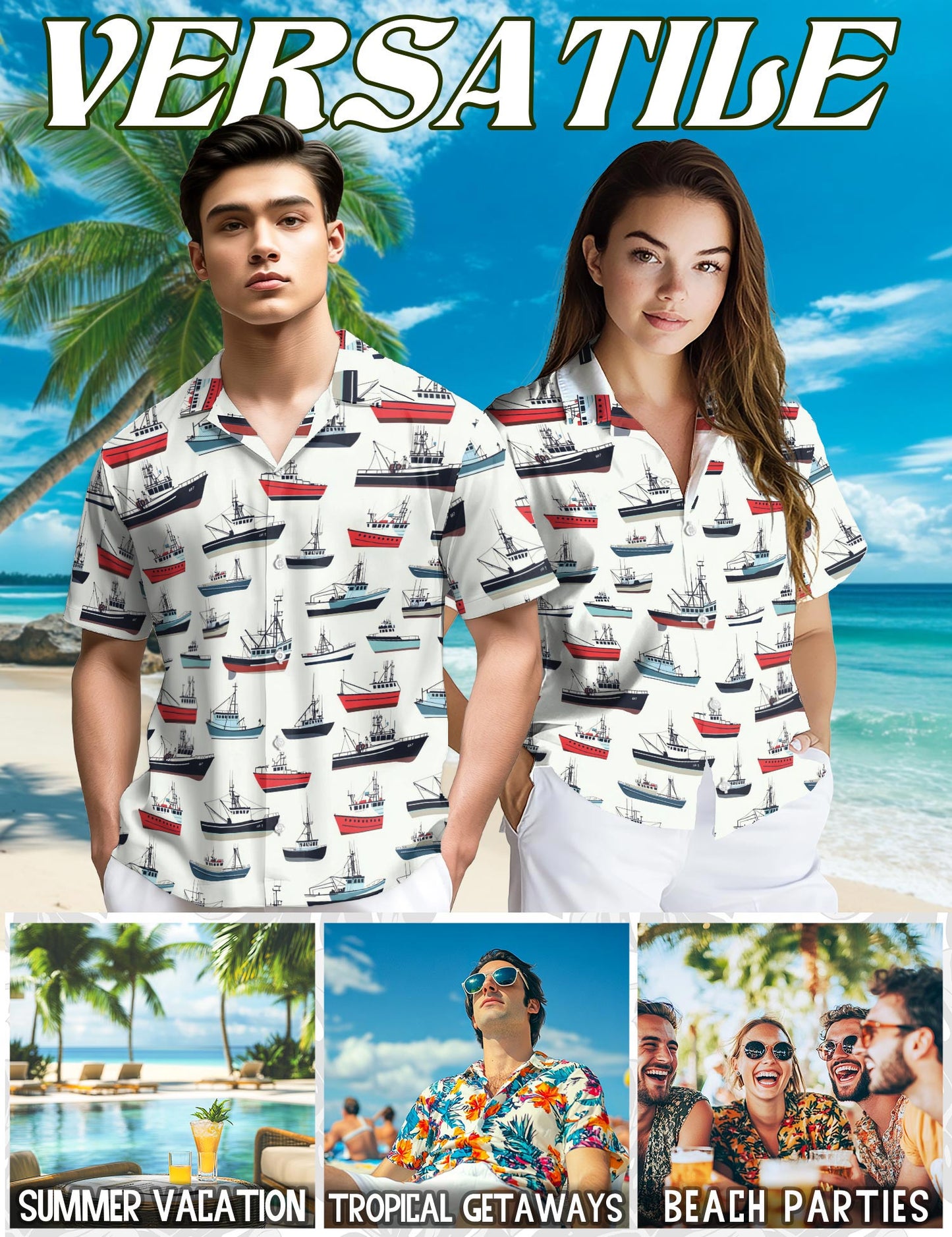 Fishing Boat Hawaiian Shirt for Men, Button Down Aloha Shirt - Azhawaiian