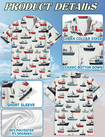 Fishing Boat Hawaiian Shirt for Men, Button Down Aloha Shirt - Azhawaiian