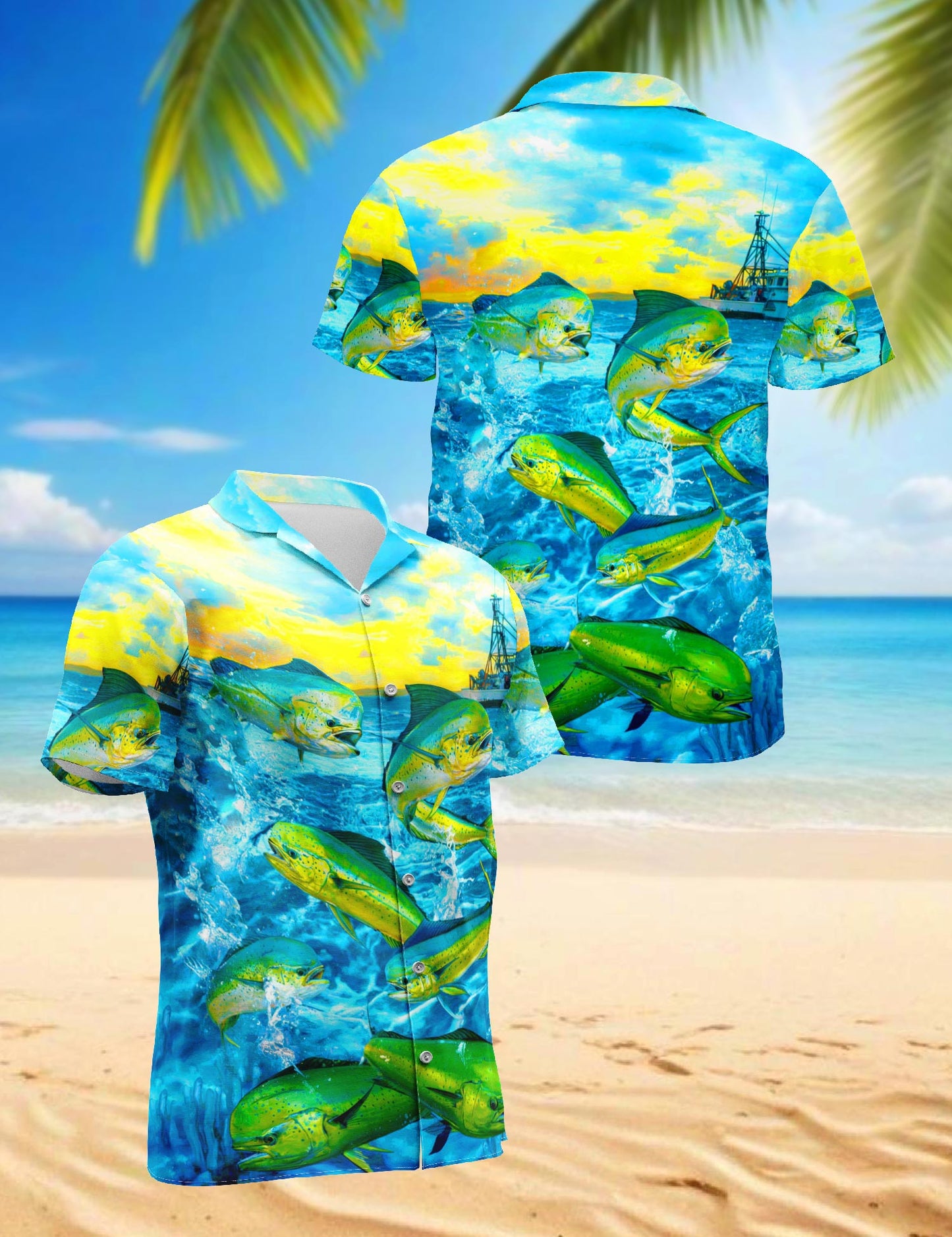 Fishing Mahi-mahi Hawaiian Shirt for Men, Button Down Aloha Shirt - Azhawaiian