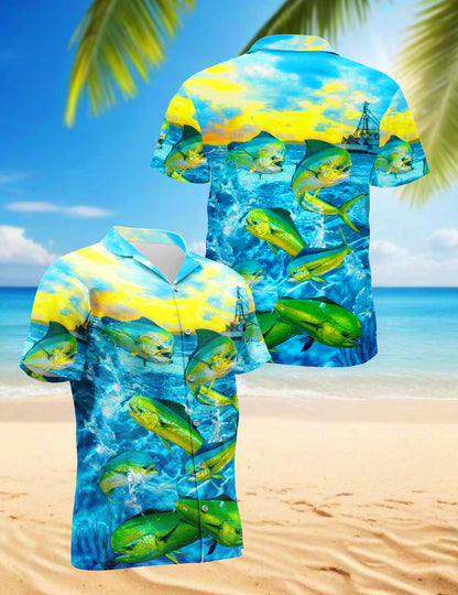 Fishing Mahi-mahi Hawaiian Shirt for Men, Button Down Aloha Shirt - Azhawaiian