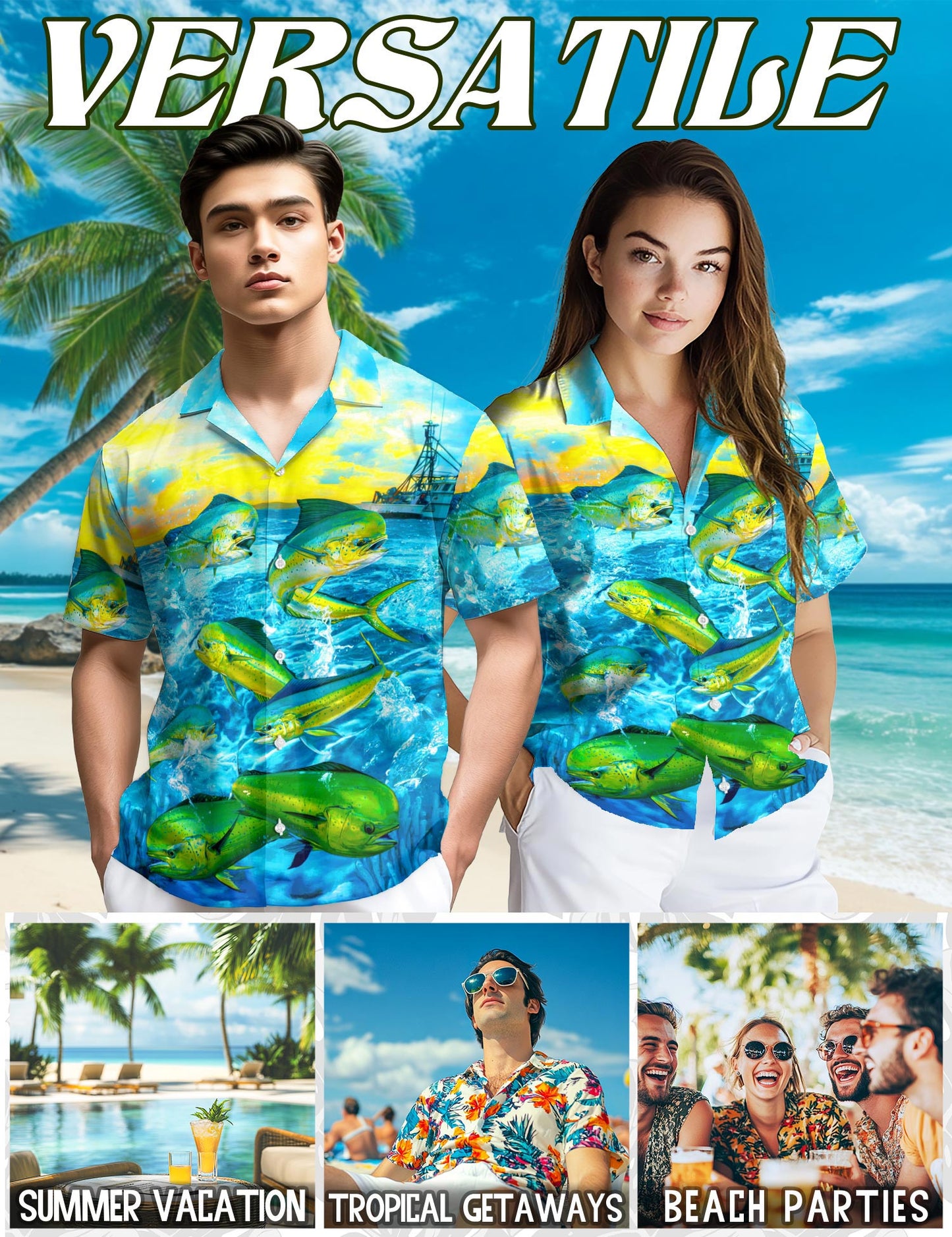 Fishing Mahi-mahi Hawaiian Shirt for Men, Button Down Aloha Shirt - Azhawaiian